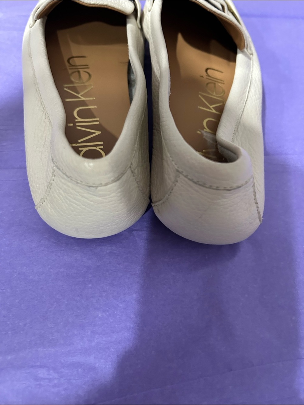 Calvin Klein Women's Beige Leather Loafers with Gold Trim - Picture 3 of 6